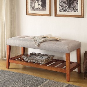 Okak Modern 2-Tier Tufted Button Ottoman Bench Shoe Bench with Open Storage Shelf,Upholstered Storage Bench for Entryway,Living Room - 1 of 4