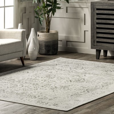 Ivory Rectangular Easy Care Synthetic Area Rug, 52" x 24"