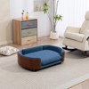 TIRAMISUBEST Scandinavian Elevated Dog Bed Pet Sofa Solid Wood Legs Walnut Bent Back Velvet Cushion Large Size Off Ground Washable - 2 of 4