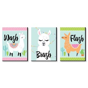 Big Dot of Happiness Whole Llama Fun - Kids Bathroom Rules Wall Art - 7.5 x 10 inches - Set of 3 Signs - Wash, Brush, Flush - 1 of 4