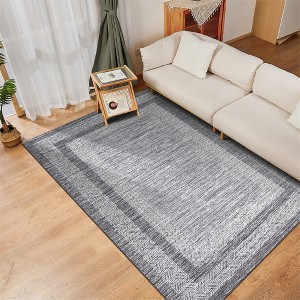 Indoor Modern Bordered Solid Color Area Rugs for Bedroom Living Room Easy Care Washable Soft Low Pile Non Slip Foldable Carpet - 1 of 4