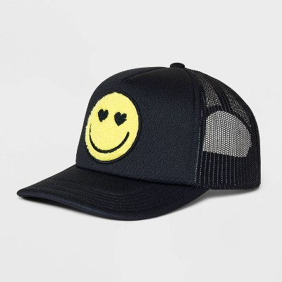 Muka Trucker Hats Women Men Streetwear Graphic Hats Smiley Face Trucker Hat  Mesh Back Baseball Cap Adjustable Snapback Hat