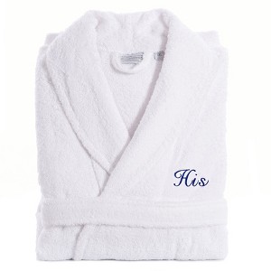 Linum Home Textiles 100% Turkish Cotton Embroidered ''His'' Terry Bathrobe in Script Font - 1 of 3