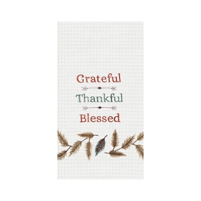 C&F Home Grateful, Thankful, Blessed Embroidered Waffle Weave Thanksgiving Kitchen Towel