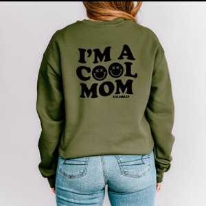Simply Sage Market S.W.Smiley I'm A Cool Mom Smiley Face Front And Back Sweatshirt - M - Military - 1 of 4