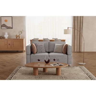 Loveseat Sofa with Storage Seat Modern 2 Seater Couch Modular Sectional Sofa for Living Room Small Apartment Grey