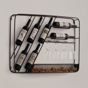 Vintiquewise Vintage-Inspired Decorative Metal Wall-Mounted Wine Rack with Cork and Wine Glass Holder - 1 of 4
