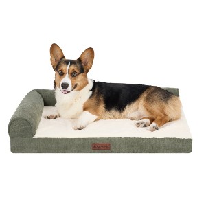 Plush & Grid Cord Orthopedic Deluxe L-Chaise Pet Bed for Dogs and Cats - 1 of 4