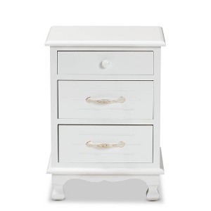 Baxton Studio Layton Wood 3 Drawer Nightstand White: Traditional Style, No Assembly, Spot Clean, Paulownia Frame - 1 of 4