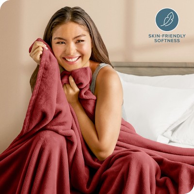 Twin Reversible Fleece Wool Blanket in Rosewood