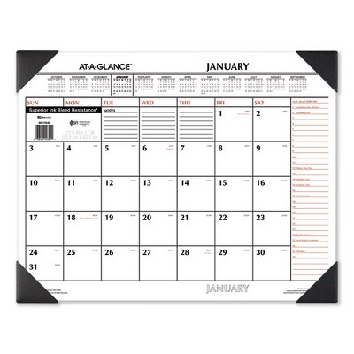 Two-Color Monthly Desk Pad Calendar, 22 x 17, White Sheets, Black Corners, 12-Month (Jan to Dec): 2025
