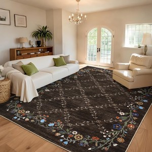 Floral Area Rugs for Living Room Low Pile Non Slip Rugs Washable Soft Foldable Accent Carpet Home Decor - 1 of 4