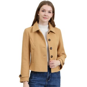 Allegra K Women's Turn Down Collar Long Sleeve Single Breasted Winter Pea Coat - 1 of 4