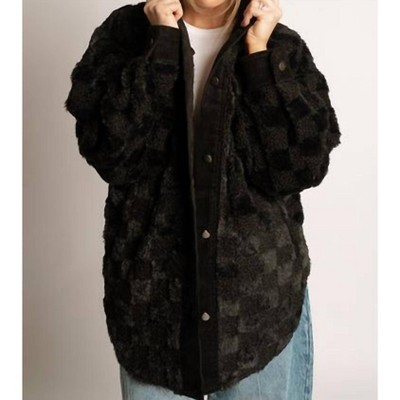 Women's Checkered faux-shearling Oversized Shacket - BiBi