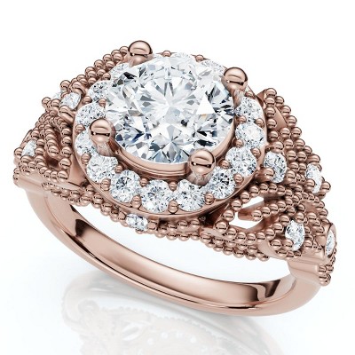 Pompeii3 1Ct Vintage Accent Halo Diamond Engagement Ring 14k Gold or Platinum Lab Created