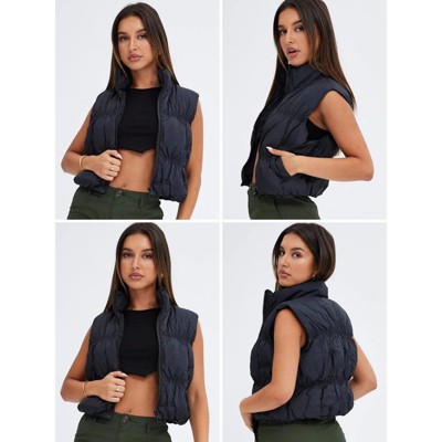 Женские жилеты Imily Bela Women's Lightweight Crop Puffer Vest Zip Up Sleeveless Fall and Winter Padded Outerwear Black S — фото 4