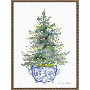 Amanti Art Traditional Christmas Tree In Blue Chinoiserie Pot by Patricia Shaw Canvas Art Framed - 1 of 4