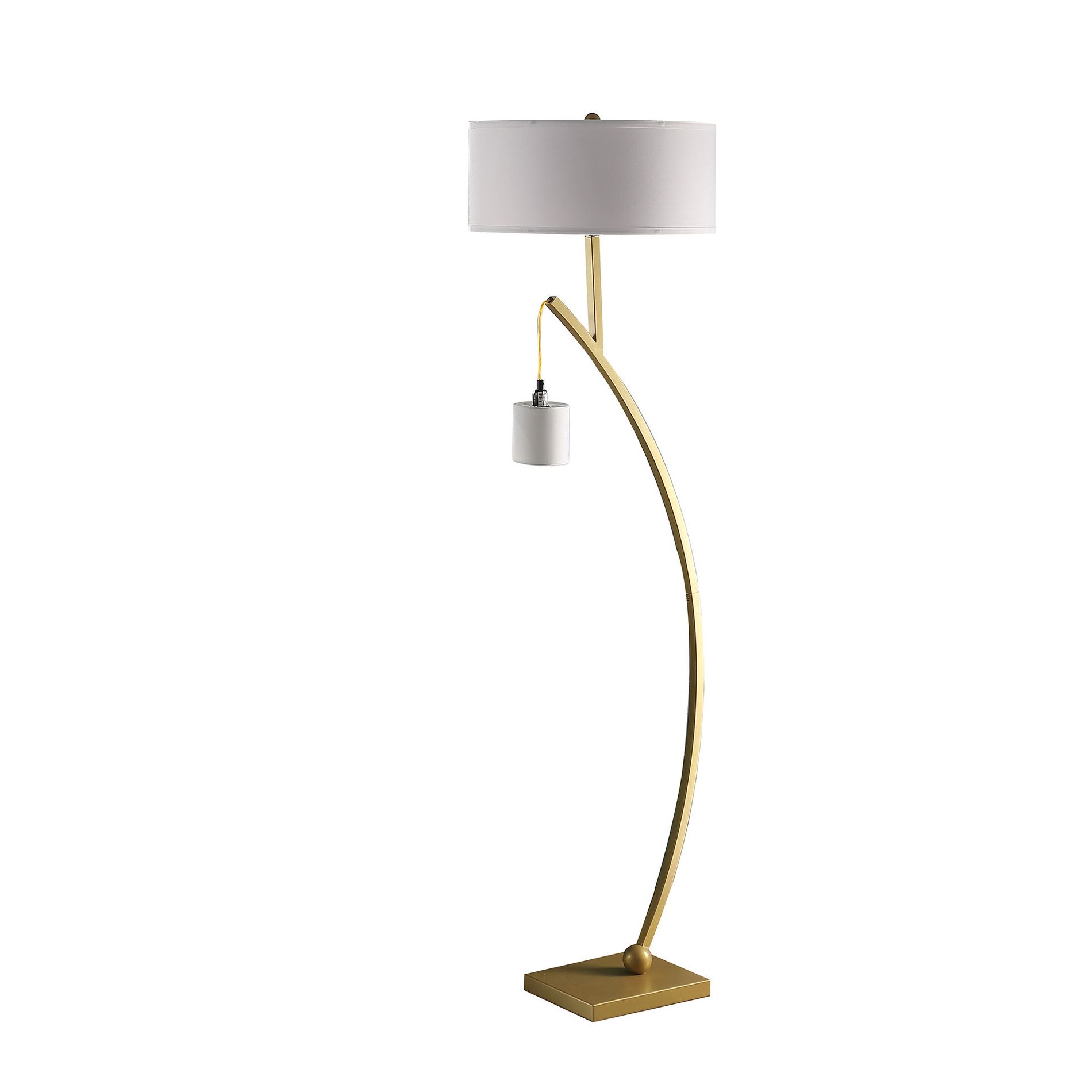 HomeRoots 59" Gold And White Arc Floor Lamp With White Fabric Drum Shade