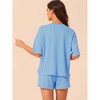 cheibear Women's Lounge Outfits Casual Round Neck Shorts Sleeves Ribbed Tops with Shorts Pajama Sets - image 4 of 4