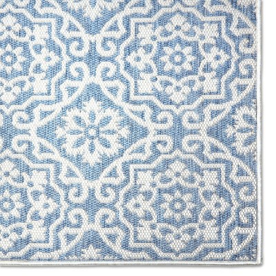 Blue and Gray Synthetic Medallion 9' x 12' Rectangular Area Rug