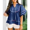 Imily Bela Women's Doll Shirt Top V-Neck Short Lantern Sleeve Blouse Cute Ruffle Flowing Summer Top - 2 of 4