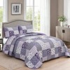 Purple Quilt Set Queen, 3 - Piece Boho Floral Plaid Bedding for All Seasons - 2 of 4