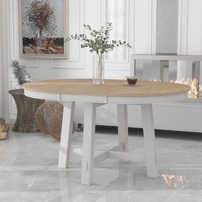Anybear Farmhouse Round Extendable Dining Table