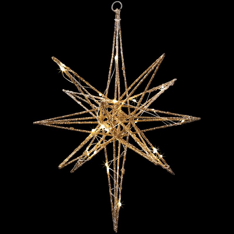 Northlight 12" LED Lighted Gold Glittered Geometric Star Christmas Decoration, Warm White Lights, 3 of 6