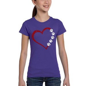LA Pop Art Meow Heart - Girl's Word Art T-Shirt - 1 of 4