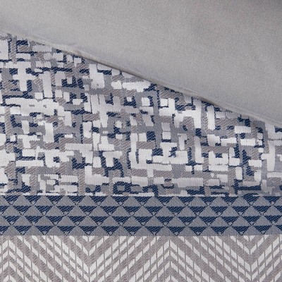 Navy and Gray Geometric Jacquard Queen Comforter Set