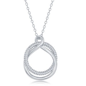 Bella Silver Sterling Silver Micro Pave Circle and High Polish Twist Necklace - Silver - 16+2 Inch - 1 of 2