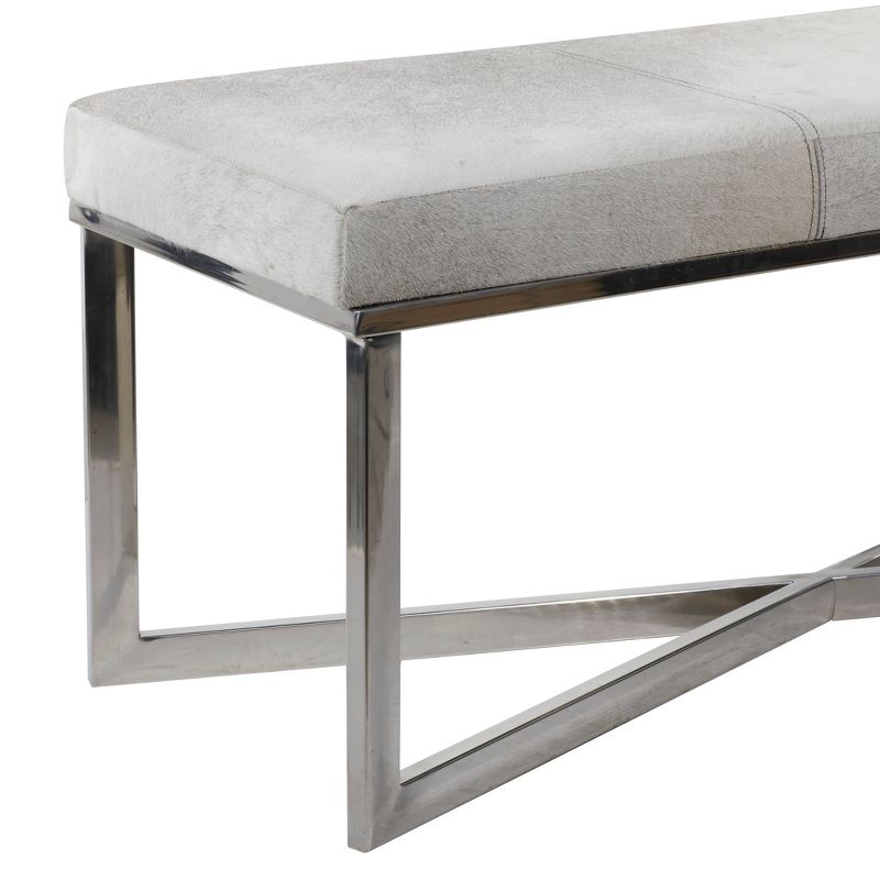 Contemporary Stainless Steel Rectangular Cowhide Bench - Olivia & May, 4 of 26