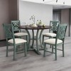 5-Piece Retro Round Dining Table Set with 4 Cushioned Chairs, Distressed MDF Top, Storage Shelf, and Unique Carved Back Design - 2 of 4