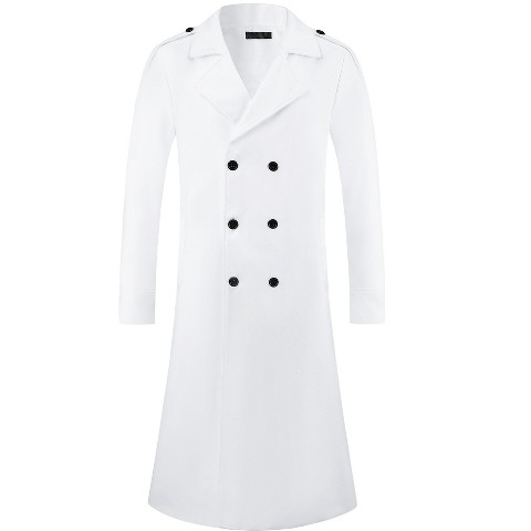 Lars Amadeus Men's Winter Notch Lapel Double Breasted Solid Color Overcoat White Large