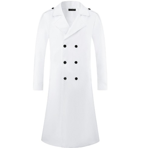 Lars Amadeus Men s Winter Notch Lapel Double Breasted Solid Color Overcoat White Large