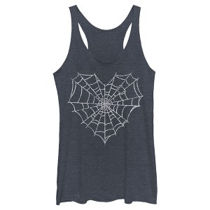 Women's Lost Gods Halloween Heart Spider Web Racerback Tank Top - 1 of 4