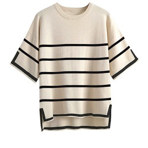 Zeagoo Womens Summer Tops Short Sleeve Knit Tshirt Round Neck Casaul Stripe Top Basic Tunic - 1 of 3