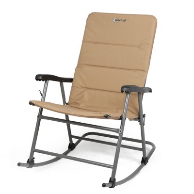 Tan Steel Frame Outdoor Rocking Chair with Cushions