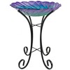 Northlight 18” Purple and Green Swirled Hand Painted Glass Outdoor Birdbath - 4 of 4