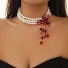 Gothic Blood Drop Fringe Choker With Crystal & Pearl Beads For Vampire Halloween Punk Jewelry - 3 of 4