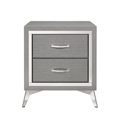 Huxley Black and Silver 2-Drawer Modern Nightstand