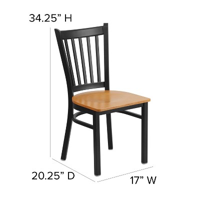 Windsor High Slat Side Chair in Black Metal with Natural Wood Seat