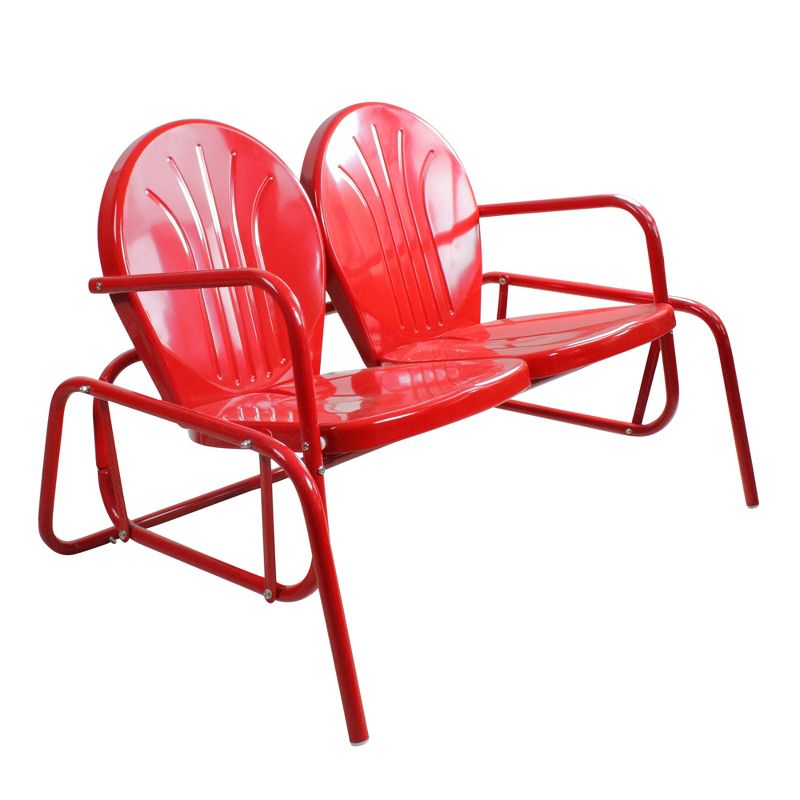 Northlight 2-Person Outdoor Retro Metal Tulip Double Glider Patio Chair, Red, 3 of 5