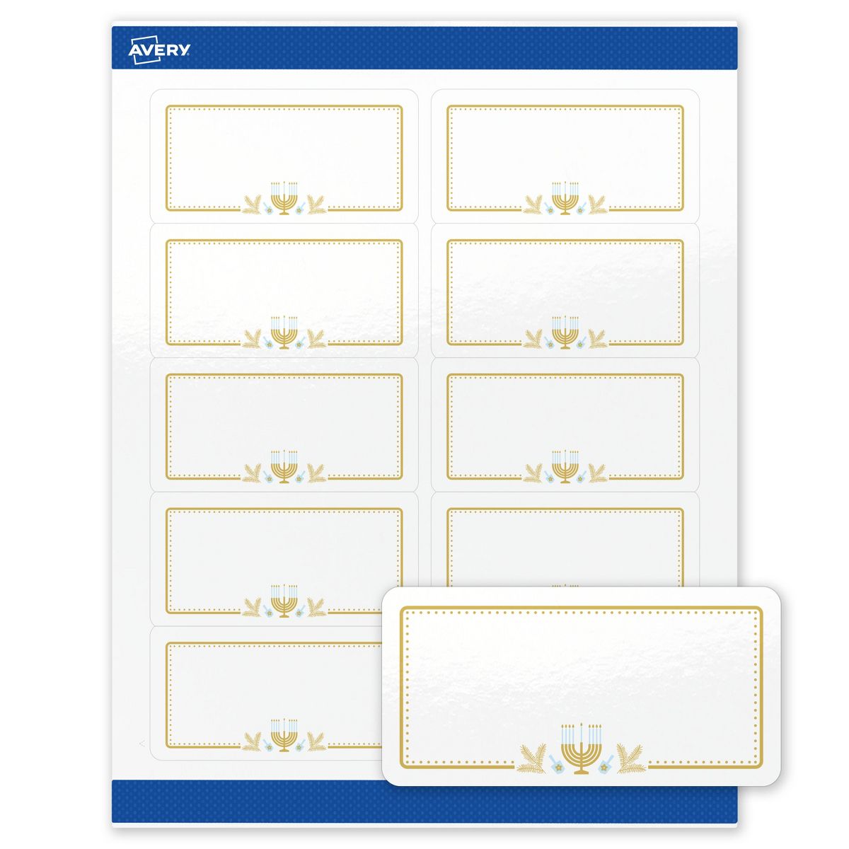 Avery® Labels, 2" x 4", Glossy, Gold Menorah Frame, 200
