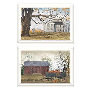 2Piece Vignette Farmhouse, Barn & Pumpkin Wagon White Framed Wall Art for Living Room, Bedroom Wall Art Print for Home Decor by Billy Jacobs - 1 of 4