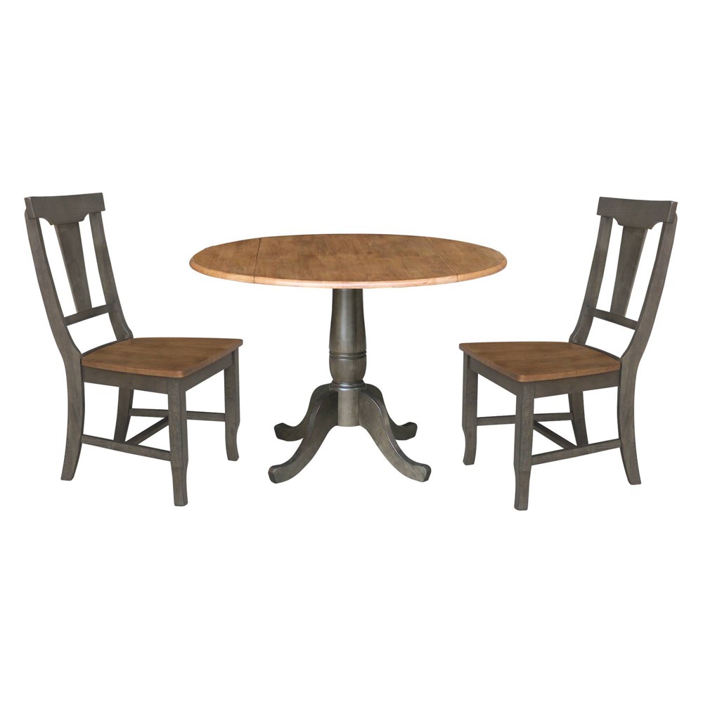 Photos - Dining Table 42" Dual Drop  with 2 Panel Back Chairs Hickory/Washed Coal 