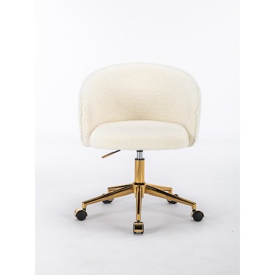 Vynxaria Modern Accent Chair with Golden Base for Vanity or Office - White/Black/Pink