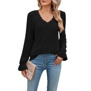 V Neck Long Sleeve Shirts for Women Casual Fall Tops Lightweight Tunic Sweaters Fashion Clothes 2025 - 1 of 4