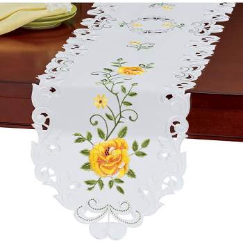 Collections Etc Embroidered Yellow Rose Vine Table Linens
