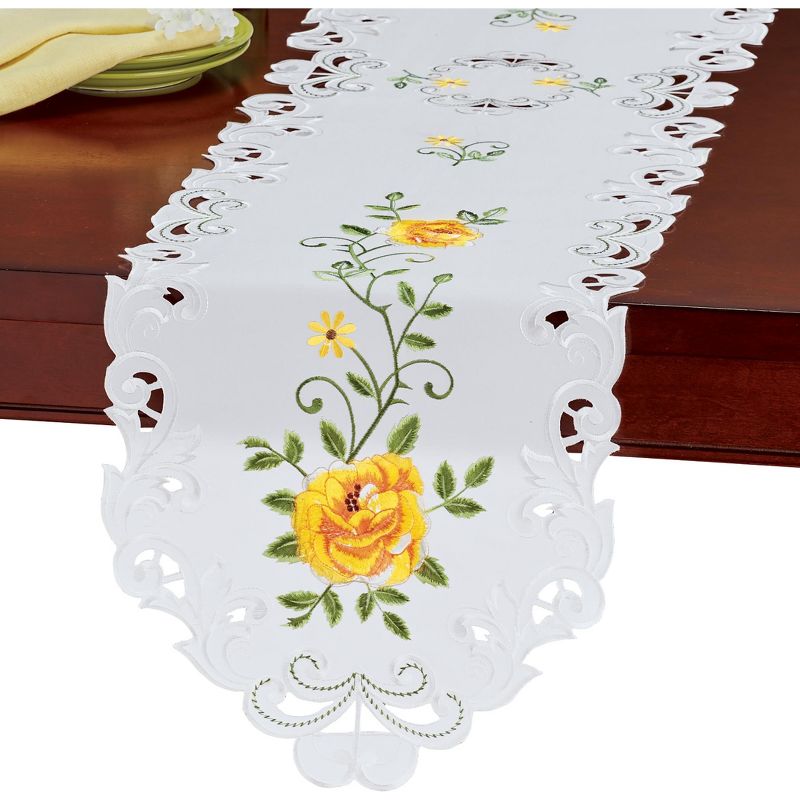 Collections Etc Embroidered Yellow Rose Vine Table Linens, 1 of 3